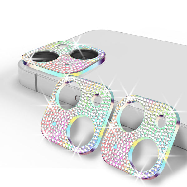 [2 Pack] CamLabs Bling Camera Lens Protector for iPhone 13 6'1" & iPhone 13 Mini 5.4"- Diamond Glitter iPhone 13 Camera Lens Cover - Case Friendly, Easy to Install, Microfiber iPhone Cleaning Sticker Included - Colorful+Colorful