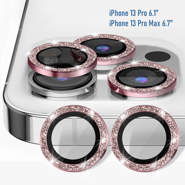 [3+1] CamLabs iPhone 13 Pro & iPhone 13 Pro Max Camera Lens Protector - 4PC Set Anti-Scratch, 9H Hardness Tempered Glass - Case Friendly, Easy to Install iPhone 13 Pro Max Screen Protector For Lenses, Microfiber Phone Cleaning Sticker - Pink Bling