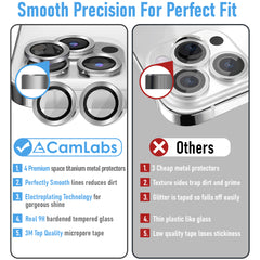 [3+1] CamLabs iPhone 13 Pro & iPhone 13 Pro Max Camera Lens Protector - 4PC Set Anti-Scratch, 9H Hardness Tempered Glass - Case Friendly, Easy to Install iPhone 13 Pro Max Screen Protector For Lenses, Microfiber Phone Cleaning Sticker - Silver