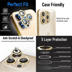 [3+1] CamLabs iPhone 13 Pro & iPhone 13 Pro Max Camera Lens Protector - 4PC Set Anti-Scratch, 9H Hardness Tempered Glass - Case Friendly, Easy to Install iPhone 13 Pro Max Screen Protector For Lenses, Microfiber Phone Cleaning Sticker Included - Gold