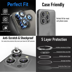 [3+1] CamLabs iPhone 13 Pro & iPhone 13 Pro Max Camera Lens Protector - 4PC Set Anti-Scratch, 9H Hardness Tempered Glass - Case Friendly, Easy to Install iPhone 13 Pro Max Screen Protector For Lenses, Microfiber Phone Cleaning Sticker - Graphite Black