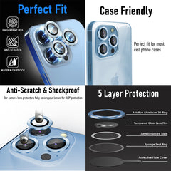 [3+1] CamLabs iPhone 13 Pro & iPhone 13 Pro Max Camera Lens Protector - 4PC Set Anti-Scratch, 9H Hardness Tempered Glass - Case Friendly, Easy to Install iPhone 13 Pro Max Screen Protector For Lenses, Microfiber Phone Cleaning Sticker - Sierra Blue