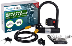 CamLabs - U Lock Bike Lock | Key Lock Bike Lock with Anti Theft Cable | Kit Includes Multi Bike Tool Set & Bike Bell Accessories | Heavy Duty Hardened Steel Chain Lock | Motorcycle & Bicycle Lock