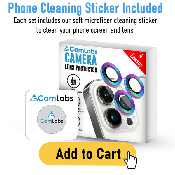 [3+1] CamLabs iPhone 13 Pro & iPhone 13 Pro Max Camera Lens Protector - 4PC Set Anti-Scratch, 9H Hardness Tempered Glass - Case Friendly, Easy to Install iPhone 13 Pro Max Screen Protector For Lenses, Microfiber Phone Cleaning Sticker - Colorful