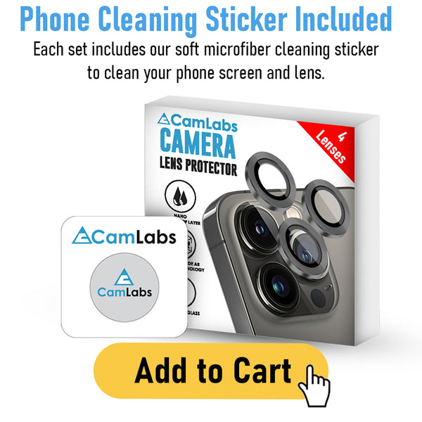 [3+1] CamLabs iPhone 13 Pro & iPhone 13 Pro Max Camera Lens Protector - 4PC Set Anti-Scratch, 9H Hardness Tempered Glass - Case Friendly, Easy to Install iPhone 13 Pro Max Screen Protector For Lenses, Microfiber Phone Cleaning Sticker - Graphite Black