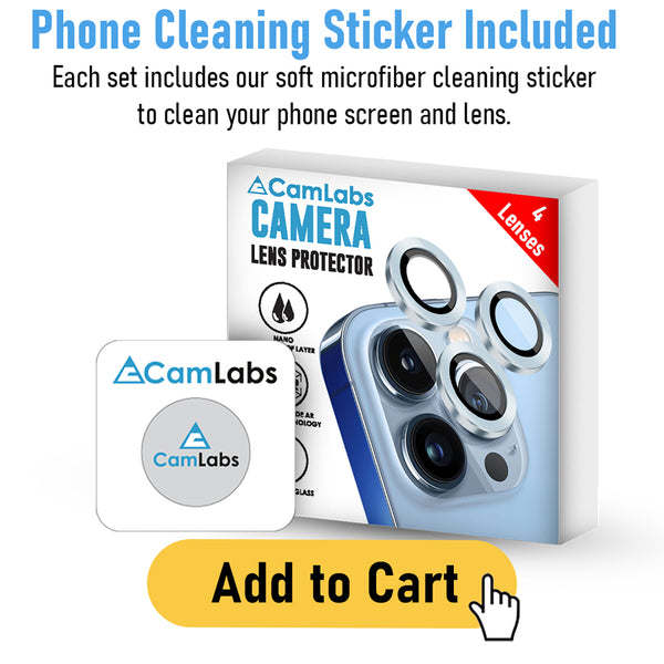 [3+1] CamLabs iPhone 13 Pro & iPhone 13 Pro Max Camera Lens Protector - 4PC Set Anti-Scratch, 9H Hardness Tempered Glass - Case Friendly, Easy to Install iPhone 13 Pro Max Screen Protector For Lenses, Microfiber Phone Cleaning Sticker - Sierra Blue