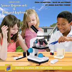 CamLabs Microscope for Kids - 3 Magnification Levels - 40x, 100x, 400x - Includes 25 Specimen Slides, Science Experiments & Accessories - Portable Student Microscope