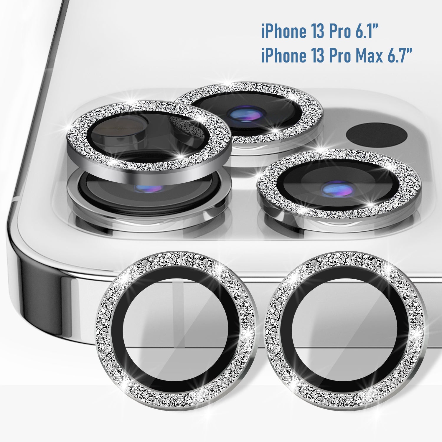 Camera Lens Protector for iPhone 13 Pro Max (Color: Silver (Silver Diamond))