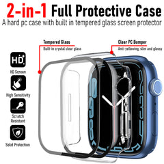 [2 Pack] CamLabs Apple Watch Case Built in Tempered Glass Screen Protector Compatible with Apple Watch Series 7 45mm, Hard PC Case Ultra-Thin Bumper Overall Protective Crystal Clear Cover- Transparent