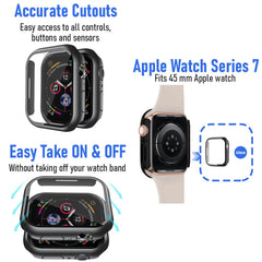 [2 Pack] CamLabs Apple Watch Case Built in Tempered Glass Screen Protector Compatible with Apple Watch Series 7 45mm, Hard PC Case Ultra-Thin Bumper Overall Protective Crystal Clear Cover - Black Case