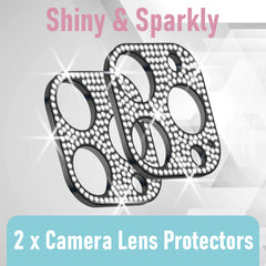 [2 Pack] CamLabs Bling Camera Lens Protector for iPhone 13 Pro 6'1" & iPhone 13 Pro Max 6.7"- Diamond Glitter iPhone 13 Pro Camera Lens Cover - Case Friendly, Easy to Install, Microfiber iPhone Cleaning Sticker Included - Black+Black