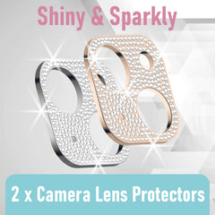 [2 Pack] CamLabs Bling Camera Lens Protector for iPhone 13 6'1" & iPhone 13 Mini 5.4"- Diamond Glitter iPhone 13 Camera Lens Cover - Case Friendly, Easy to Install, Microfiber iPhone Cleaning Sticker Included - Silver+Rose Gold