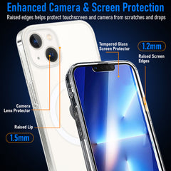 CamLabs [8 in 1] Defender iPhone 13 Case 6.1 Inch, 2 Pack Tempered Glass Screen Protector + 2 Pack Camera Lens Protector + Magnetic Wallet + Phone Stand, Clear Shockproof Slim Thin