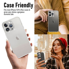 [2 Pack] CamLabs Bling Camera Lens Protector for iPhone 13 Pro 6'1" & iPhone 13 Pro Max 6.7"- Diamond Glitter iPhone 13 Pro Camera Lens Cover - Case Friendly, Easy to Install, Microfiber iPhone Cleaning Sticker Included - Silver+Silver